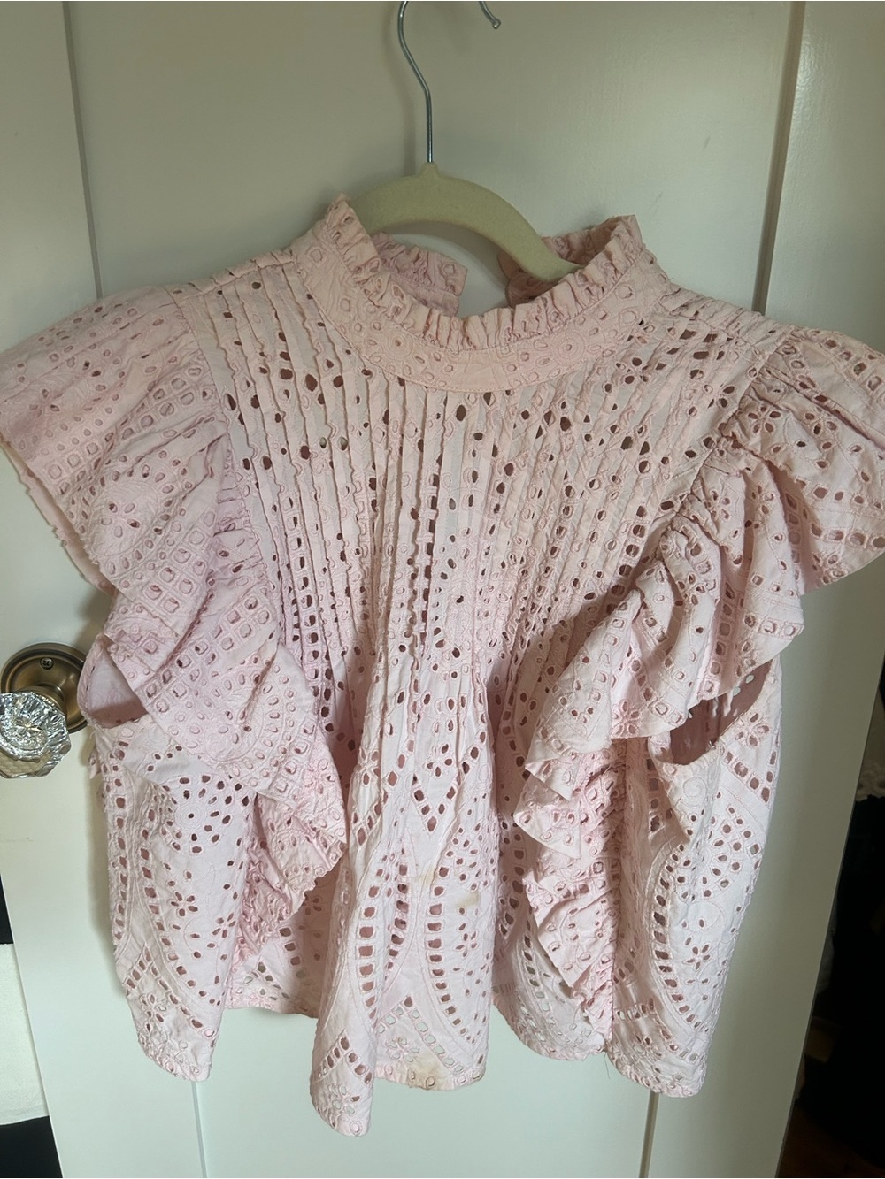 Ganni Pale Pink Eyelet Ruffle Blouse